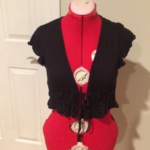 Kimchi Blue Black Tie Front Top